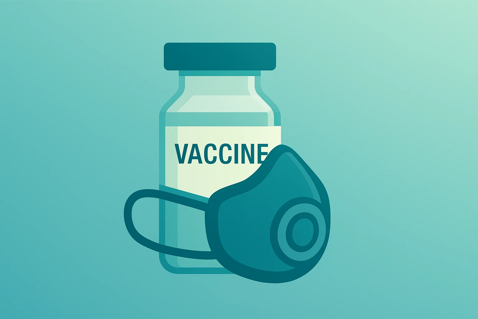 Flat filled vector of a vaccine vial fused with a respirator to symbolize Merck to acquire Cidara and the CD388 flu program.