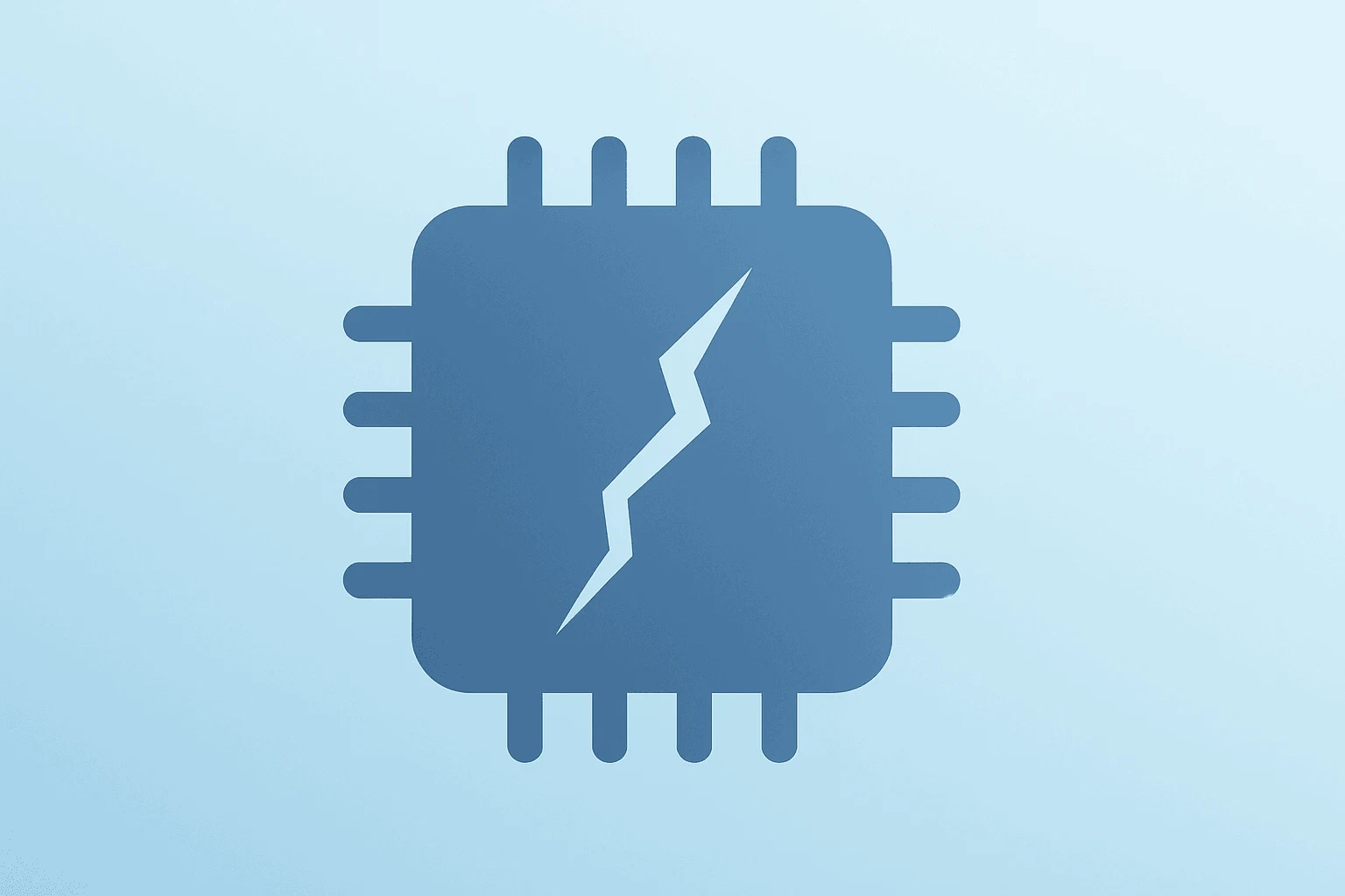 Flat vector cover showing a memory chip with a subtle fracture to symbolize Micron stock needing earnings as a catalyst.
