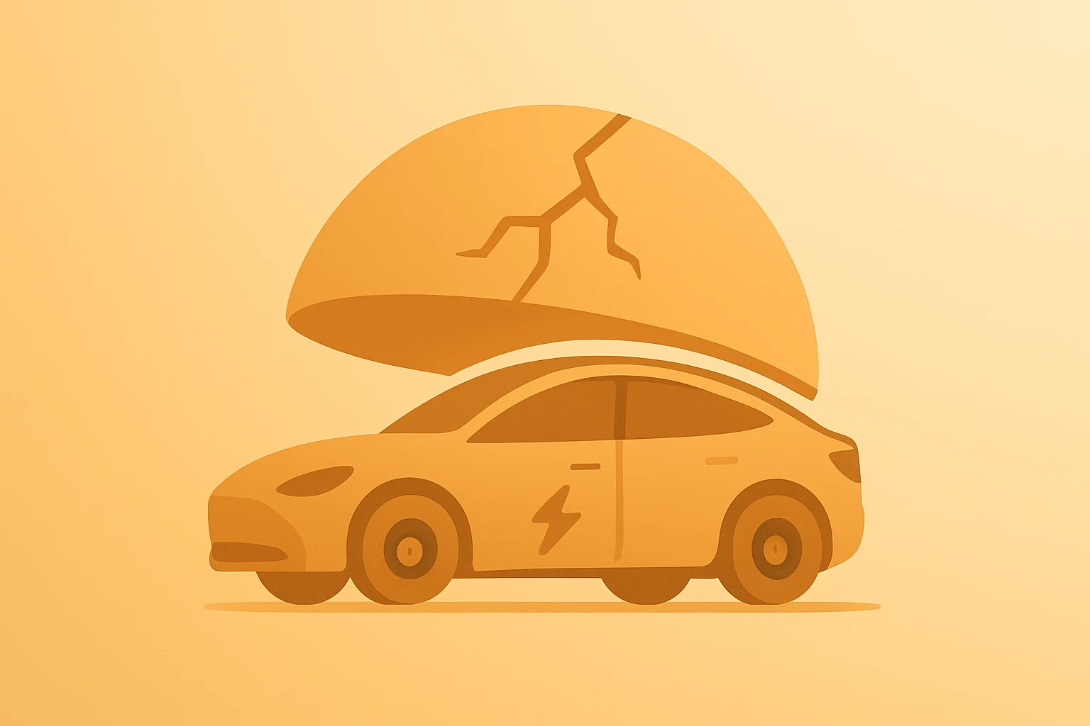 Flat vector of a car with a dimmed halo under a cracked shell on a light gradient reflecting Morgan Stanley downgrades Tesla.