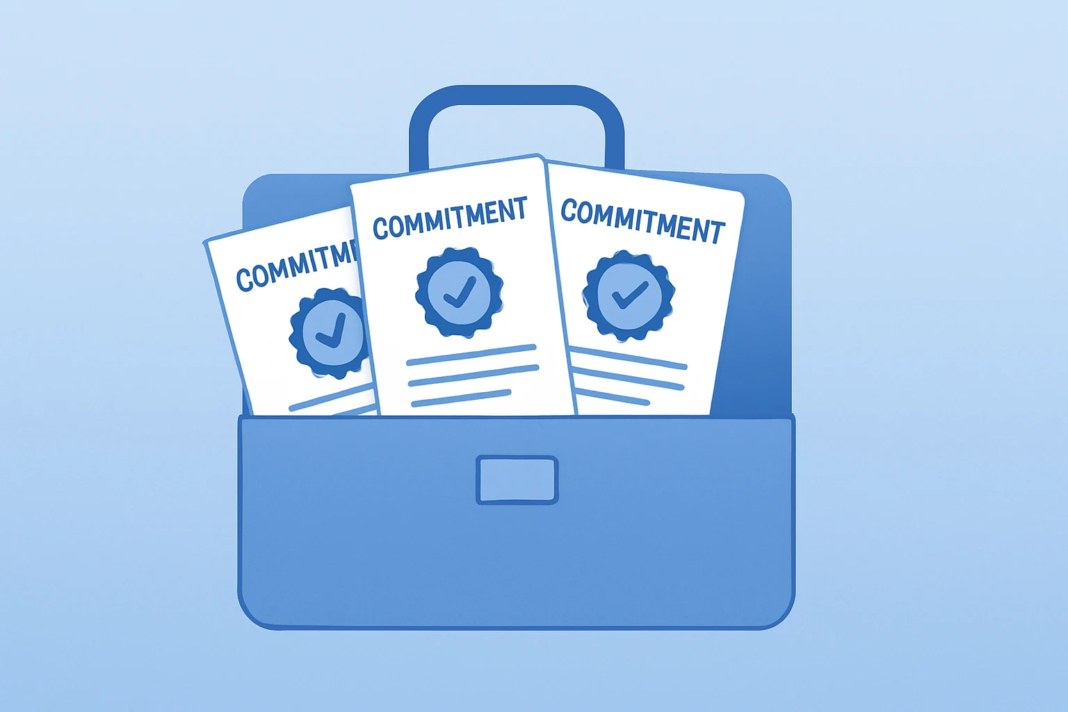 Flat filled vector of a briefcase of sealed commitment letters symbolizing the Victory Capital bid for Janus Henderson.