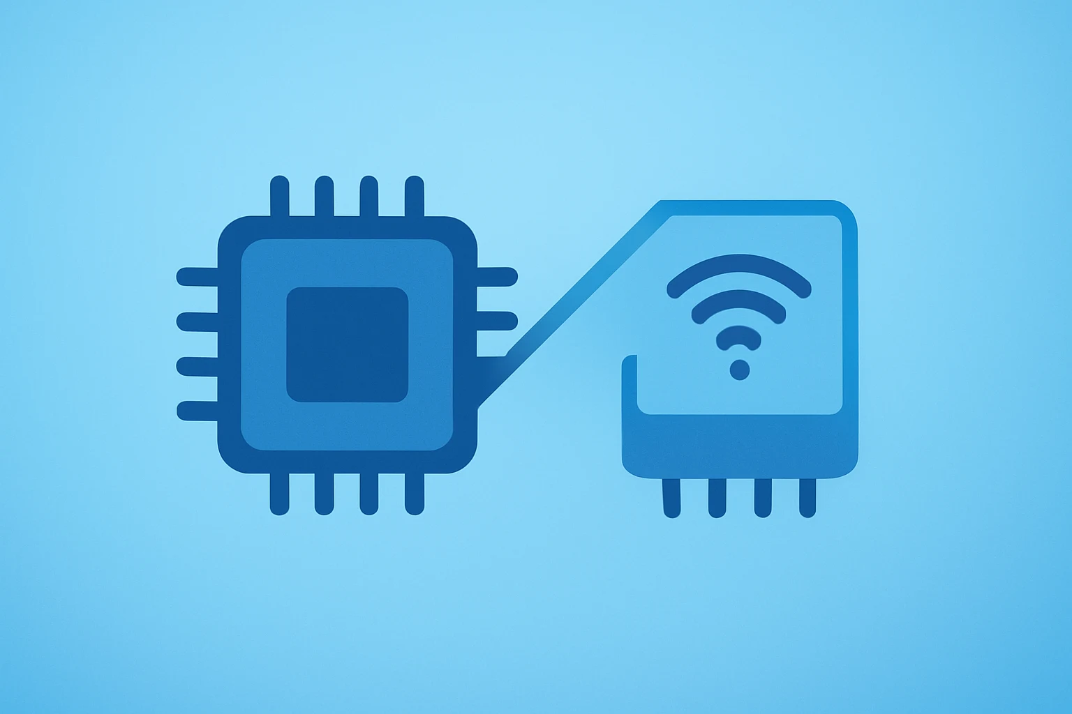 Flat vector of a chip fused with a wireless module above a factory die symbolizing Texas Instruments to Acquire Silicon Labs