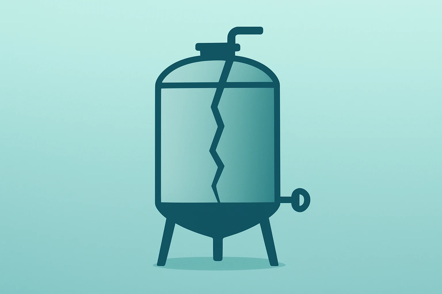 Flat vector brewery tank with a cracked seam symbolizing Heineken CEO resignation and execution risk