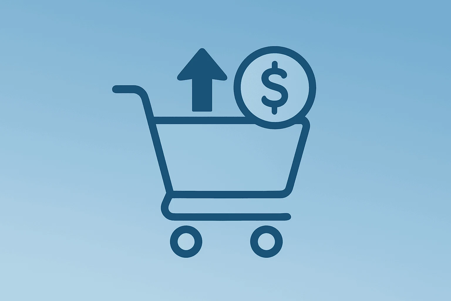 Flat filled vector of a shopping cart under rising price pressure representing PCE inflation and strong consumer spending.