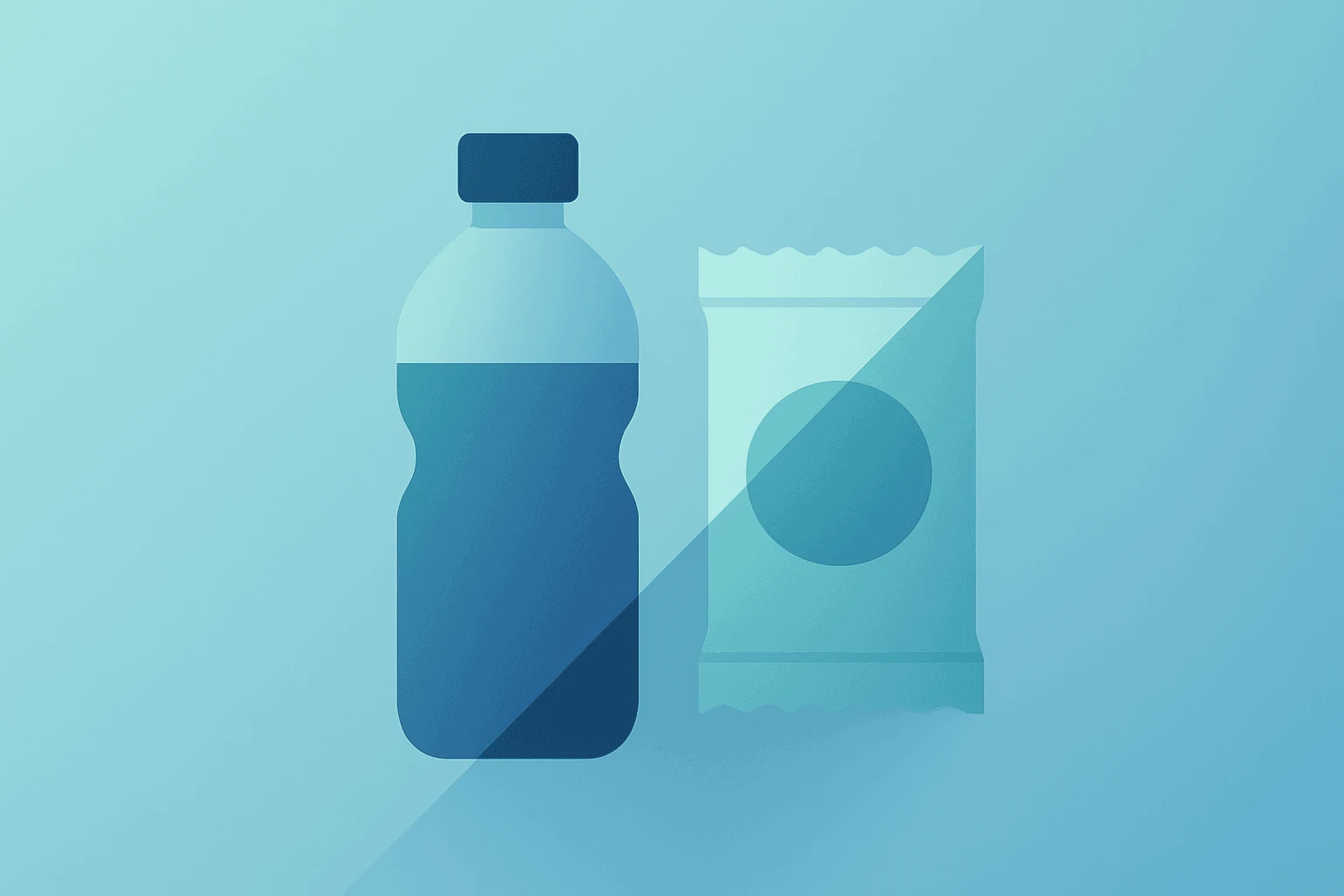 Flat filled vector of split beverage bottle and snack symbolizing international strength vs U.S. softness in PepsiCo earnings