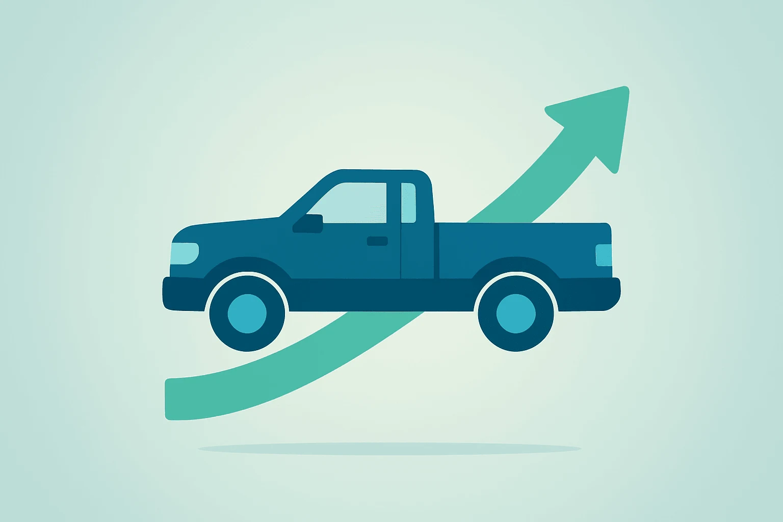 Flat vector pickup forming a strengthened cash band to symbolize Ford Q2 earnings beat and guidance lift