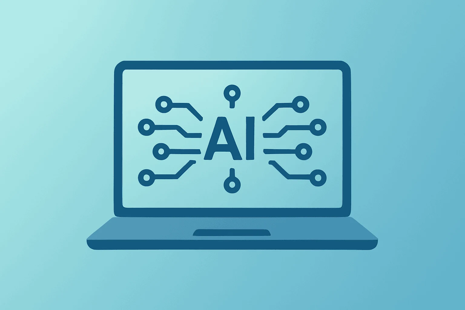 Flat filled vector of a laptop fused with a circuit, representing HPQ Q2 earnings focus on AI-optimized PCs and guidance cut.