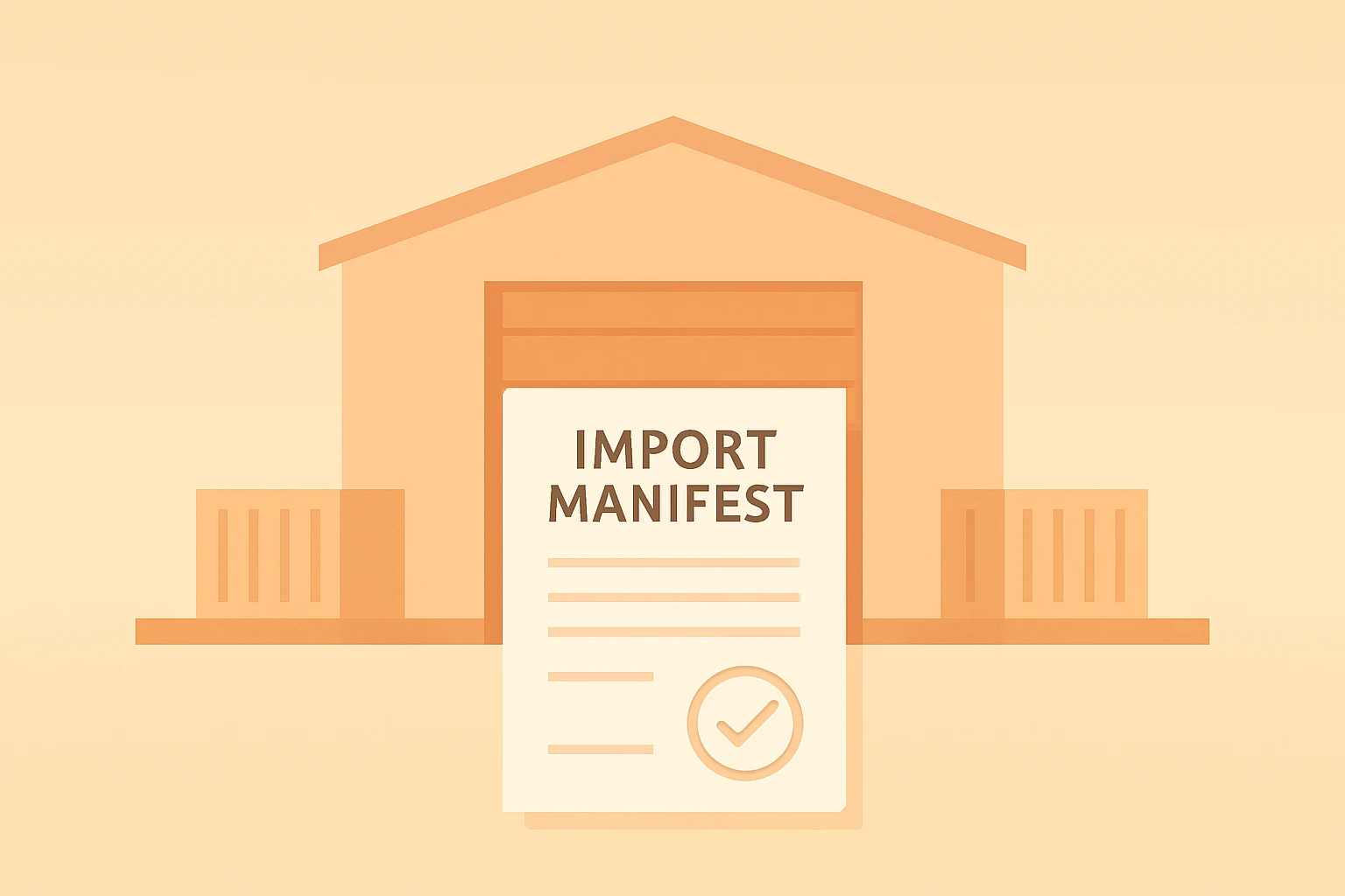Flat vector retail warehouse dock with sealed import manifest evoking the Costco tariff lawsuit and liquidation risk.