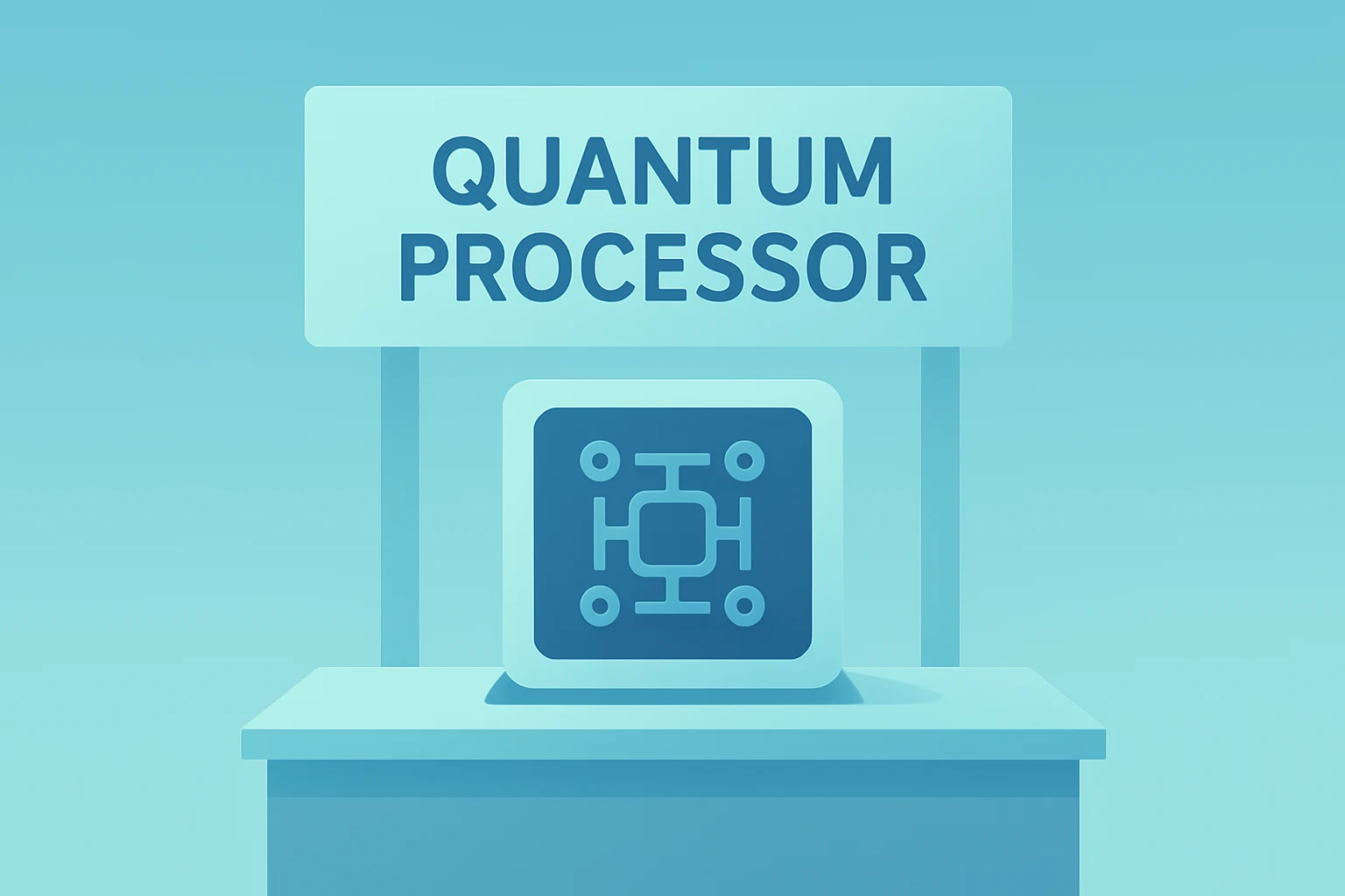 Flat-vector cover showing a quantum processor module beside an exhibition booth to represent D-Wave CES 2026 sponsorship.