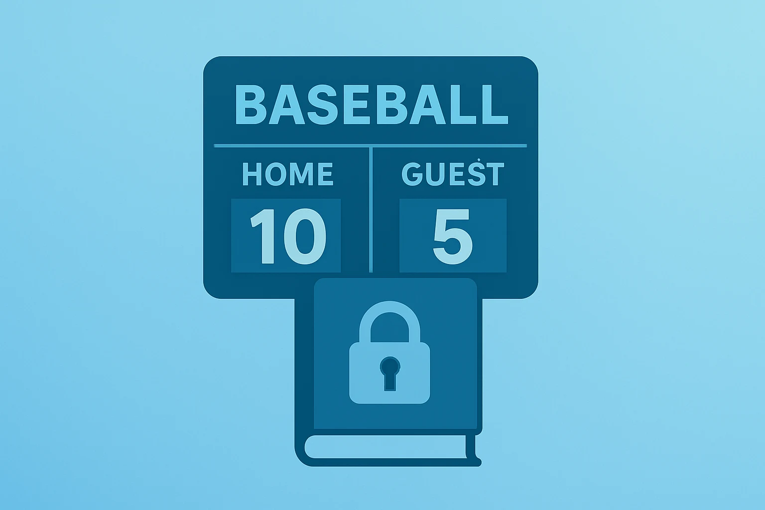 Flat vector of a baseball server fused with a locked rulebook to symbolize MLB Polymarket partnership integrity controls.