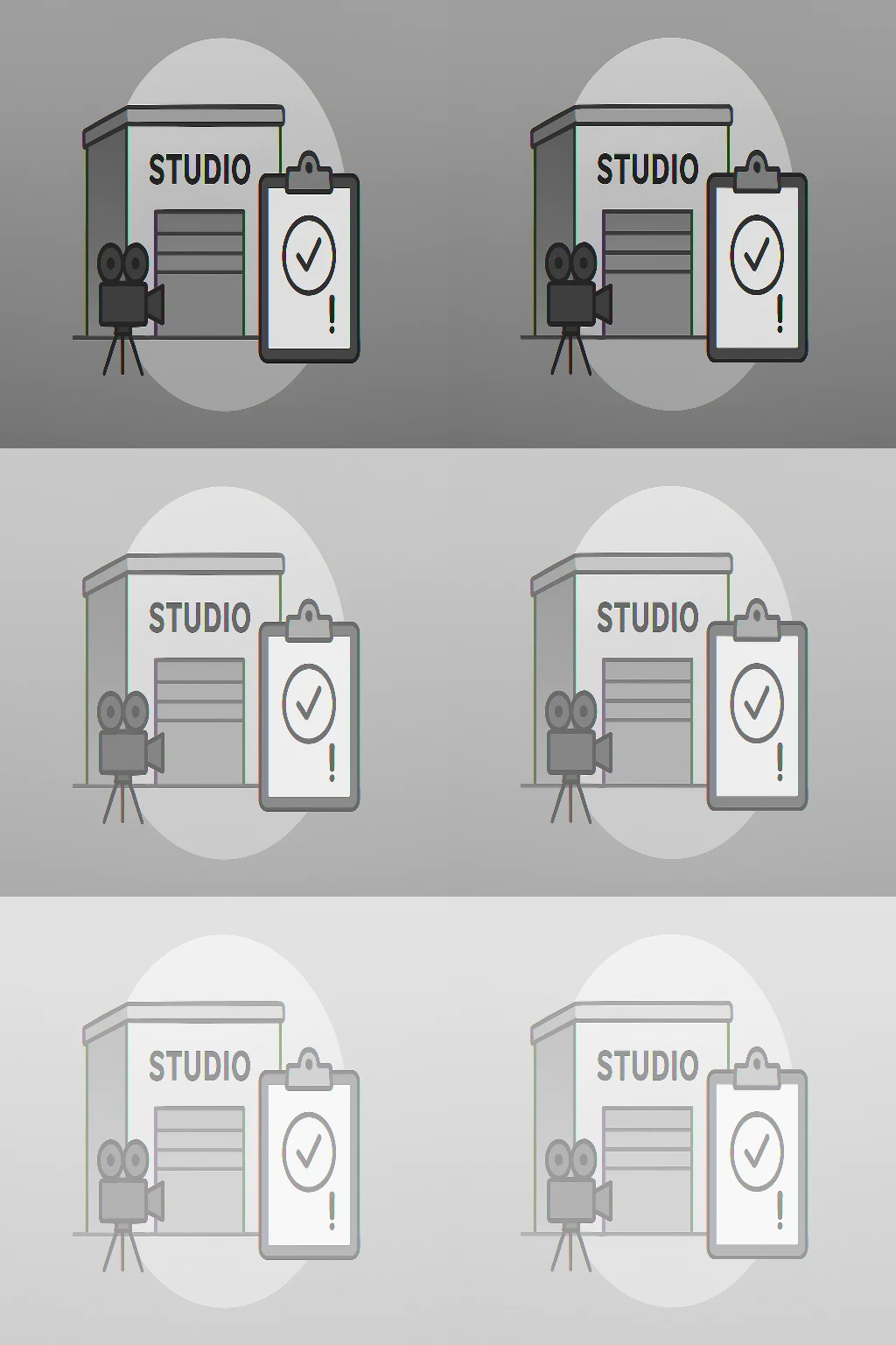 Flat vector studio soundstage under regulatory review showing Netflix Warner Bros acquisition; smooth slate-ice gradient.
