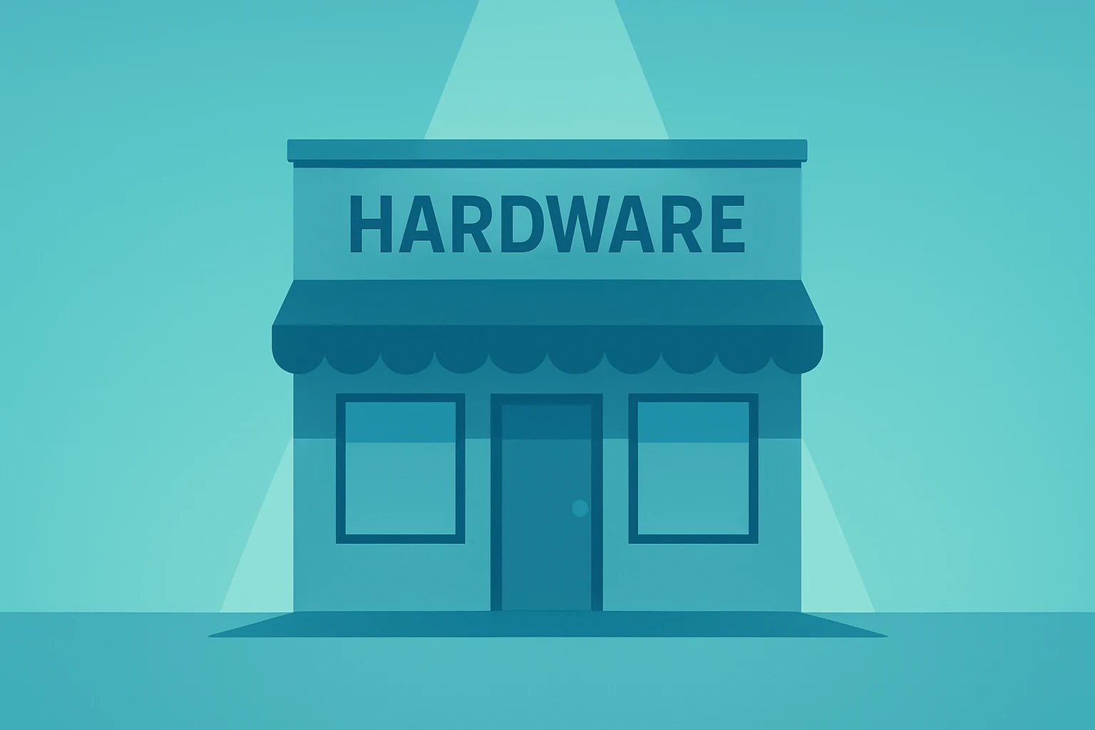 Flat vector of a hardware-store storefront with a steady spotlight reflecting Home Depot earnings and modest growth guidance.