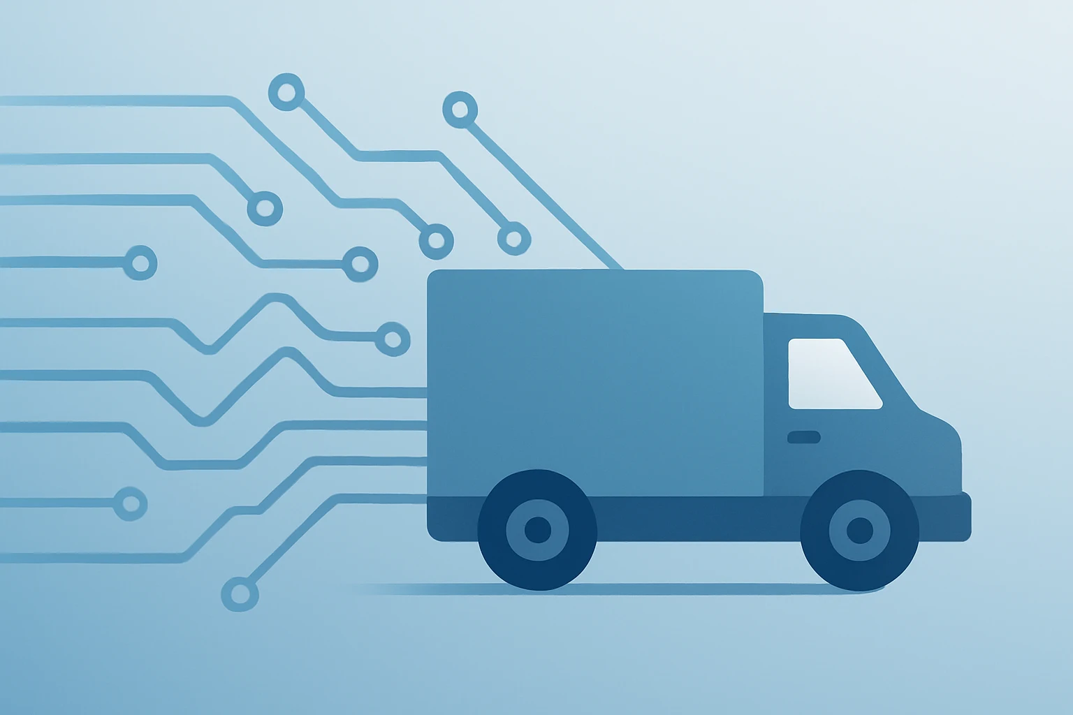 Flat vector of a delivery truck linking digital lanes to symbolize network modernization at FedEx Investor Day presentation