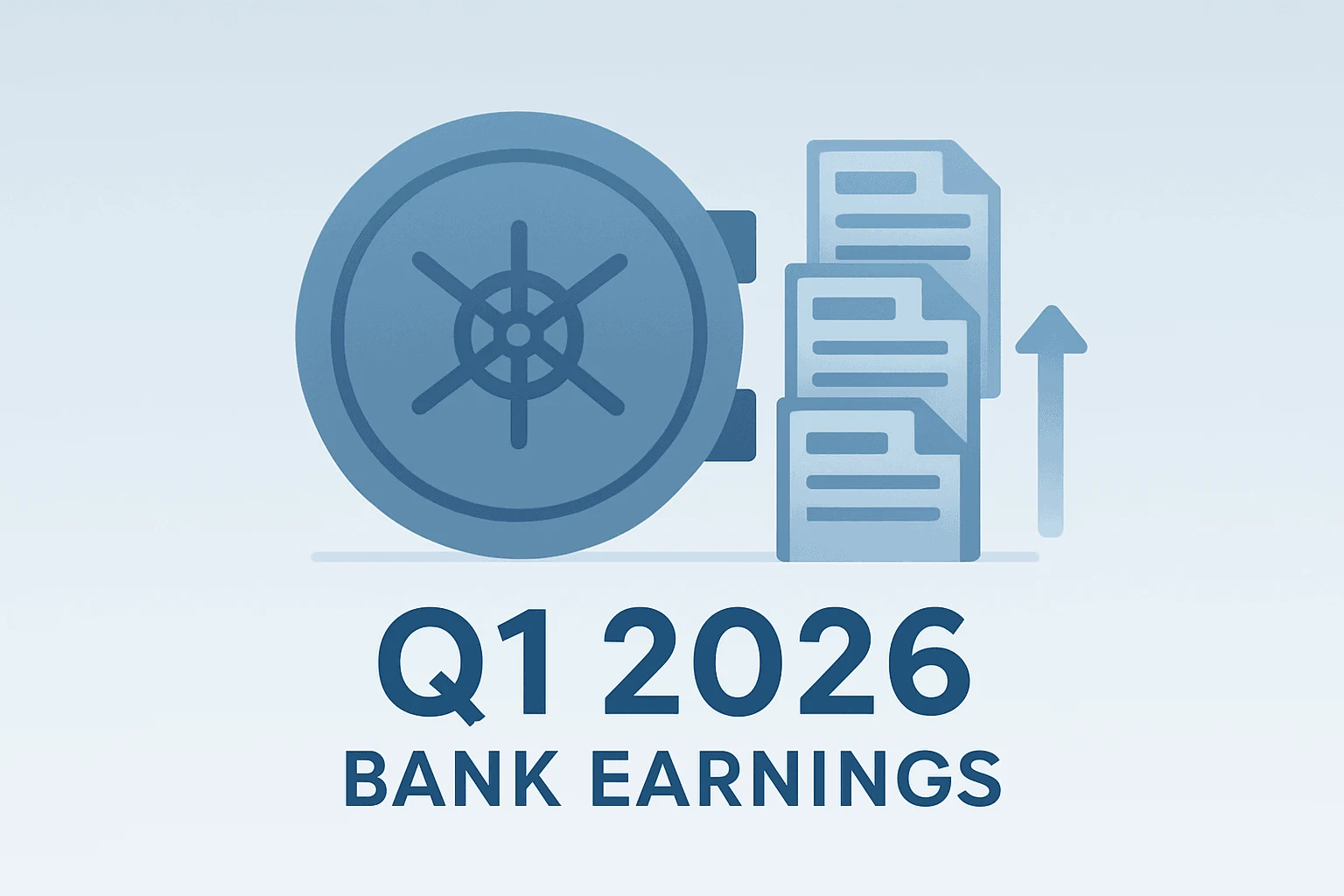 Flat filled vector of a regional bank vault shifting loan modules to signify Q1 2026 bank earnings and loan growth.
