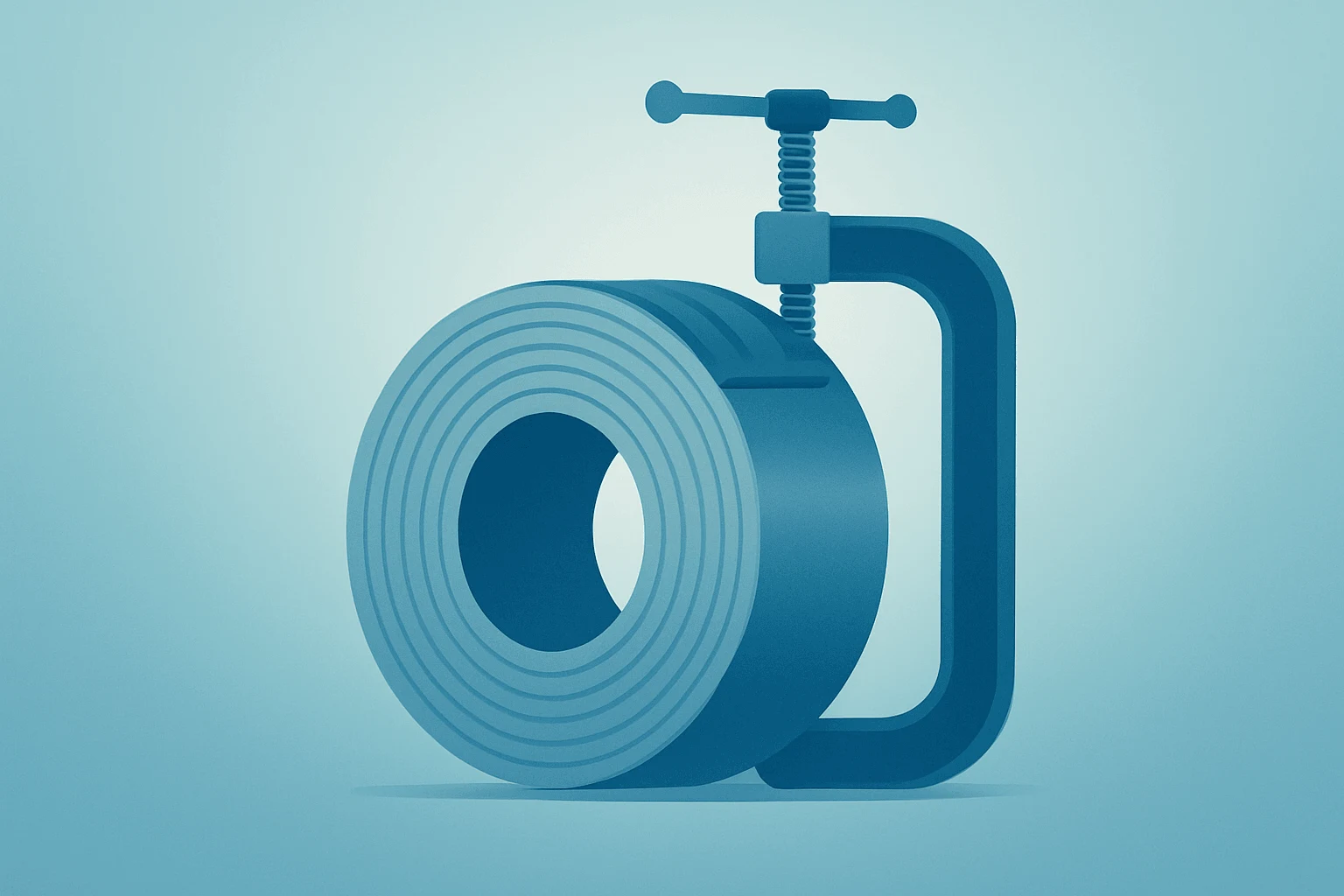 Flat vector of a steel coil tightened by a clamp illustrating U.S.-Canada tariffs and cross-border supply risk.