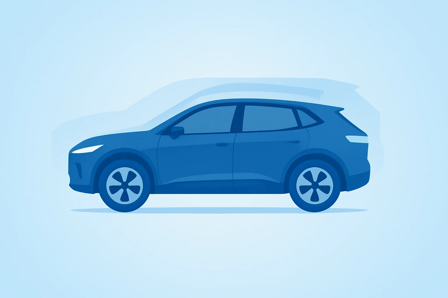 Flat vector of a compact electric SUV representing Rivian R2 pricing rollout, centered on a single minimalist vehicle icon.