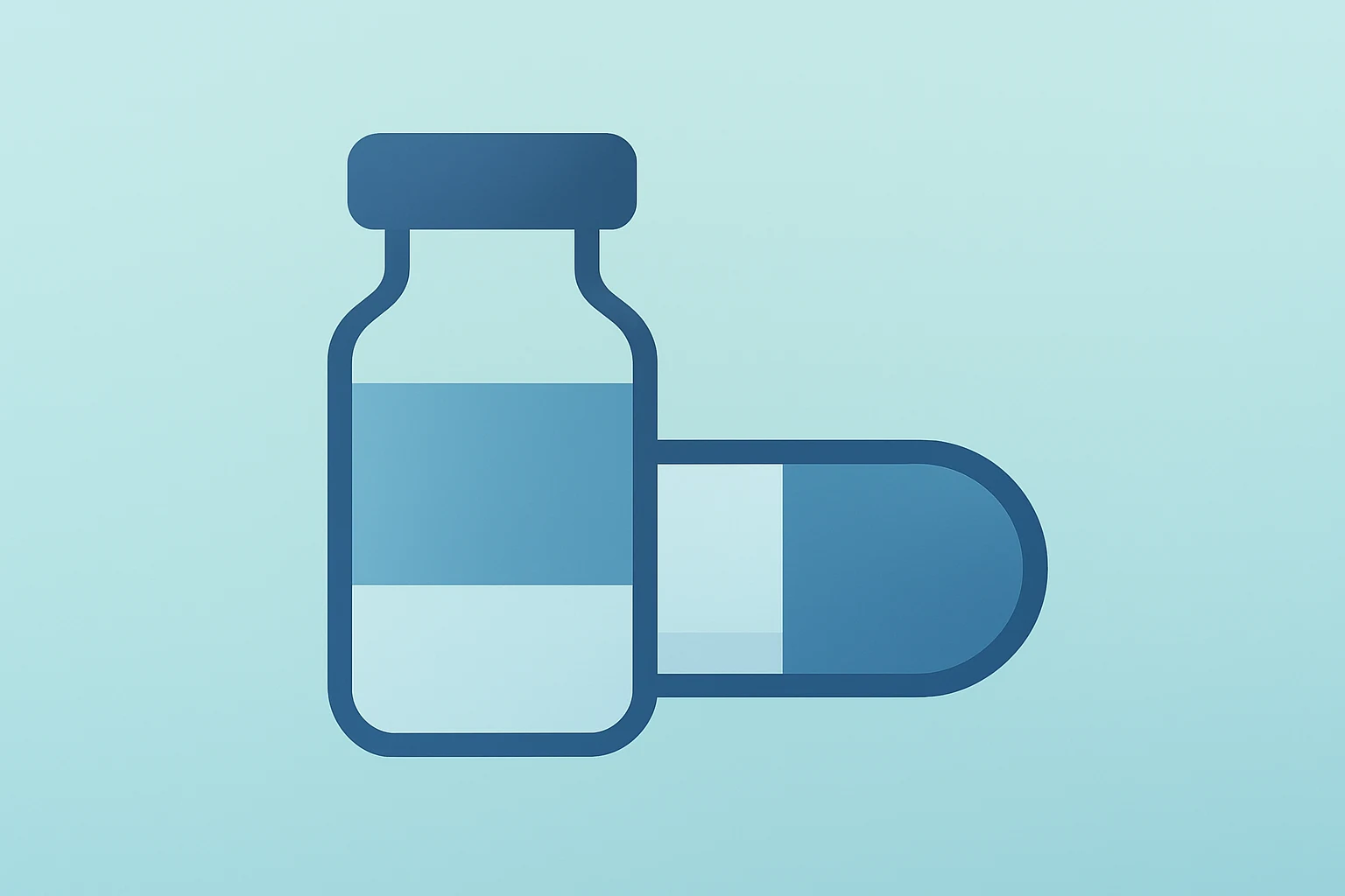 Flat filled vector of a drug vial expanding into a capsule to represent AbbVie earnings and immunology guidance focus.