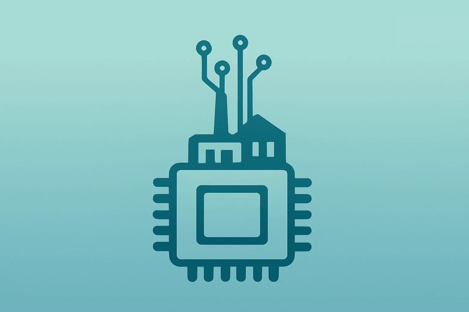 Flat filled vector of a memory chip fused with a growing fab module symbolizing SK hynix US listing to fund AI memory