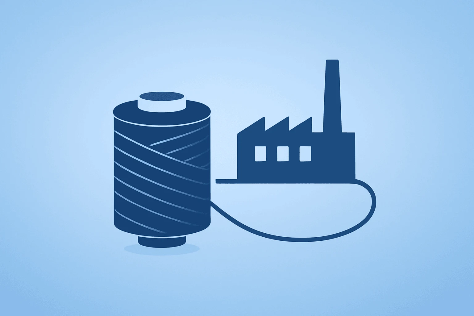 Flat vector of a factory-fed fiber spool representing the Amazon Corning fiber-optic deal and NC plant expansion.
