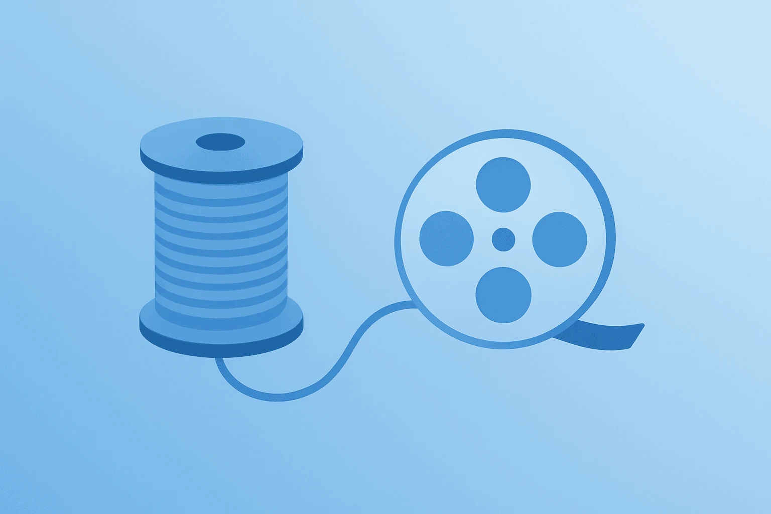 Flat vector of a server merging into a film reel symbolizing the Comcast spin-off separating media and connectivity