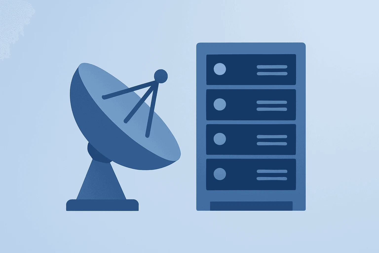 Flat vector of a satellite dish beside a surging server rack symbolizing SpaceX earnings focus on AI capex and funding