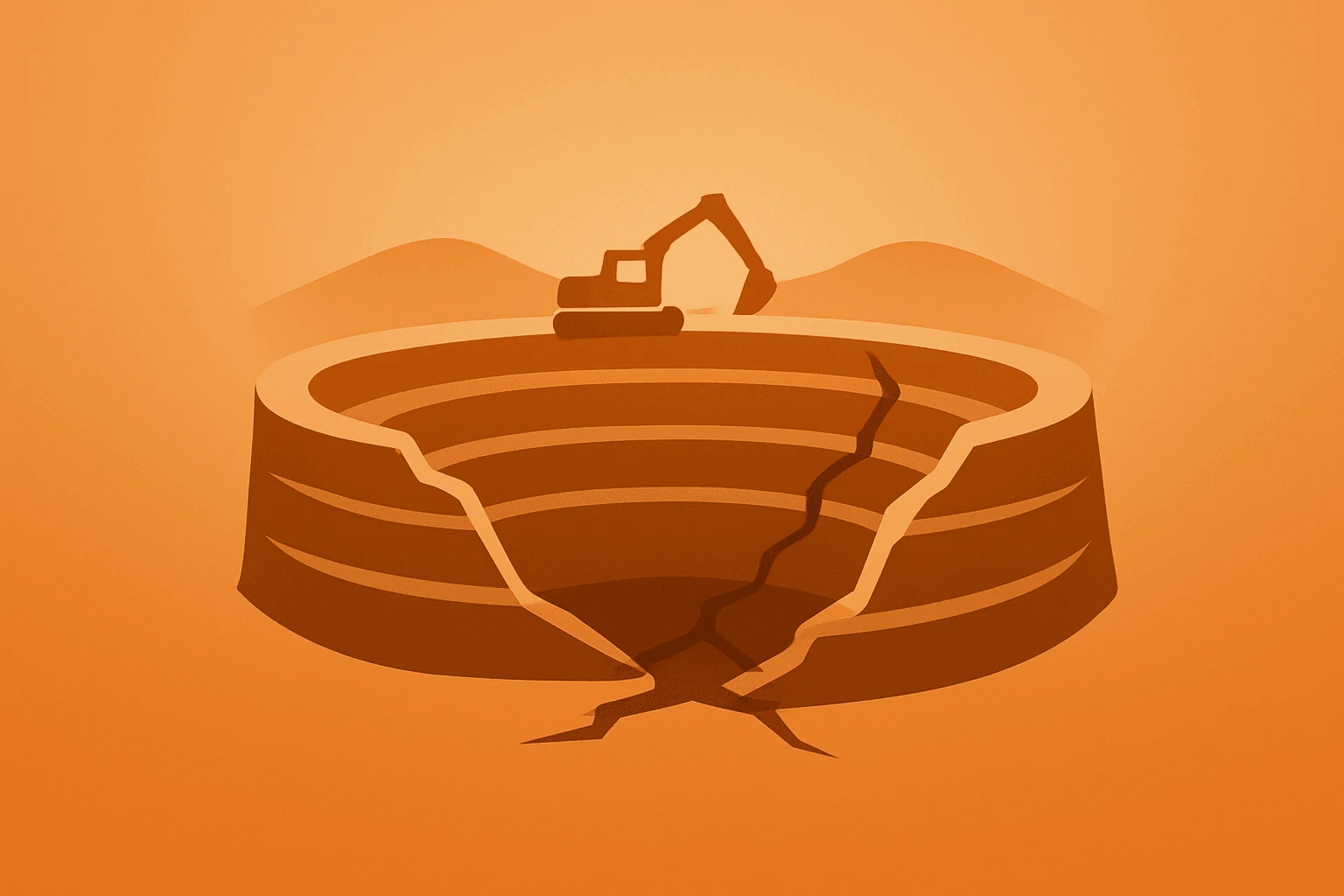 Flat vector of a centered copper mine shaft with storm-fractured canopy symbolizing Antofagasta earnings and guidance cut.