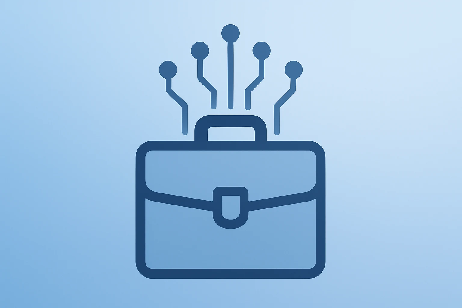 Flat vector consulting briefcase with expanding circuit to symbolize Accenture earnings and AI bookings strength.