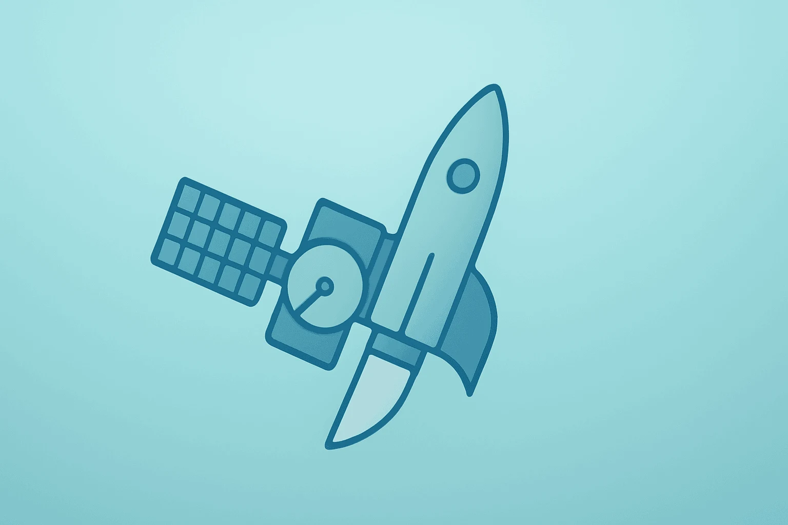 Flat vector of a satellite and launch vehicle merging to represent Rocket Lab to Buy Iridium and deal financing risks.
