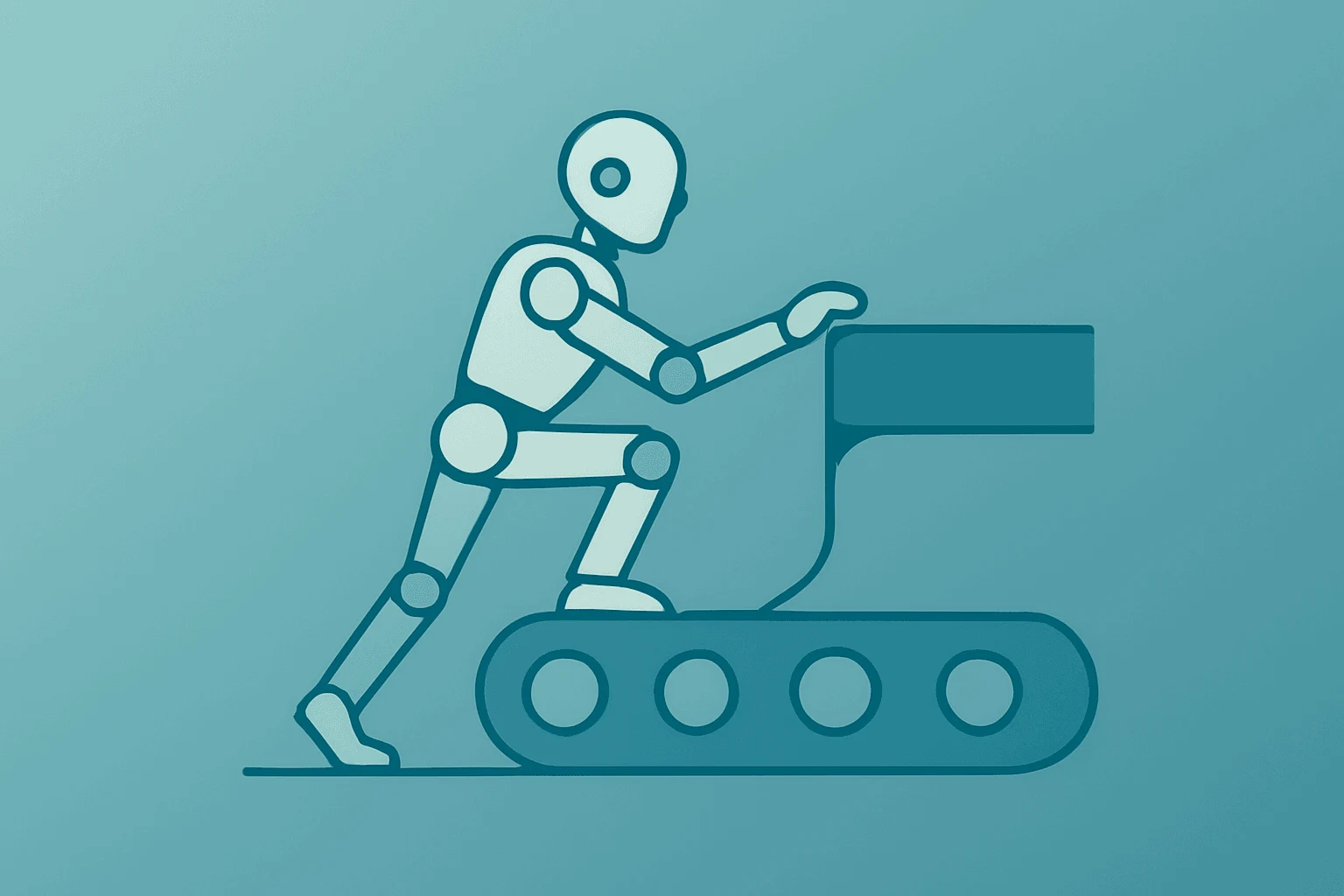 Flat filled vector of a humanoid-style robot with factory elements symbolizing Agility Robotics SPAC financing and scale-up.