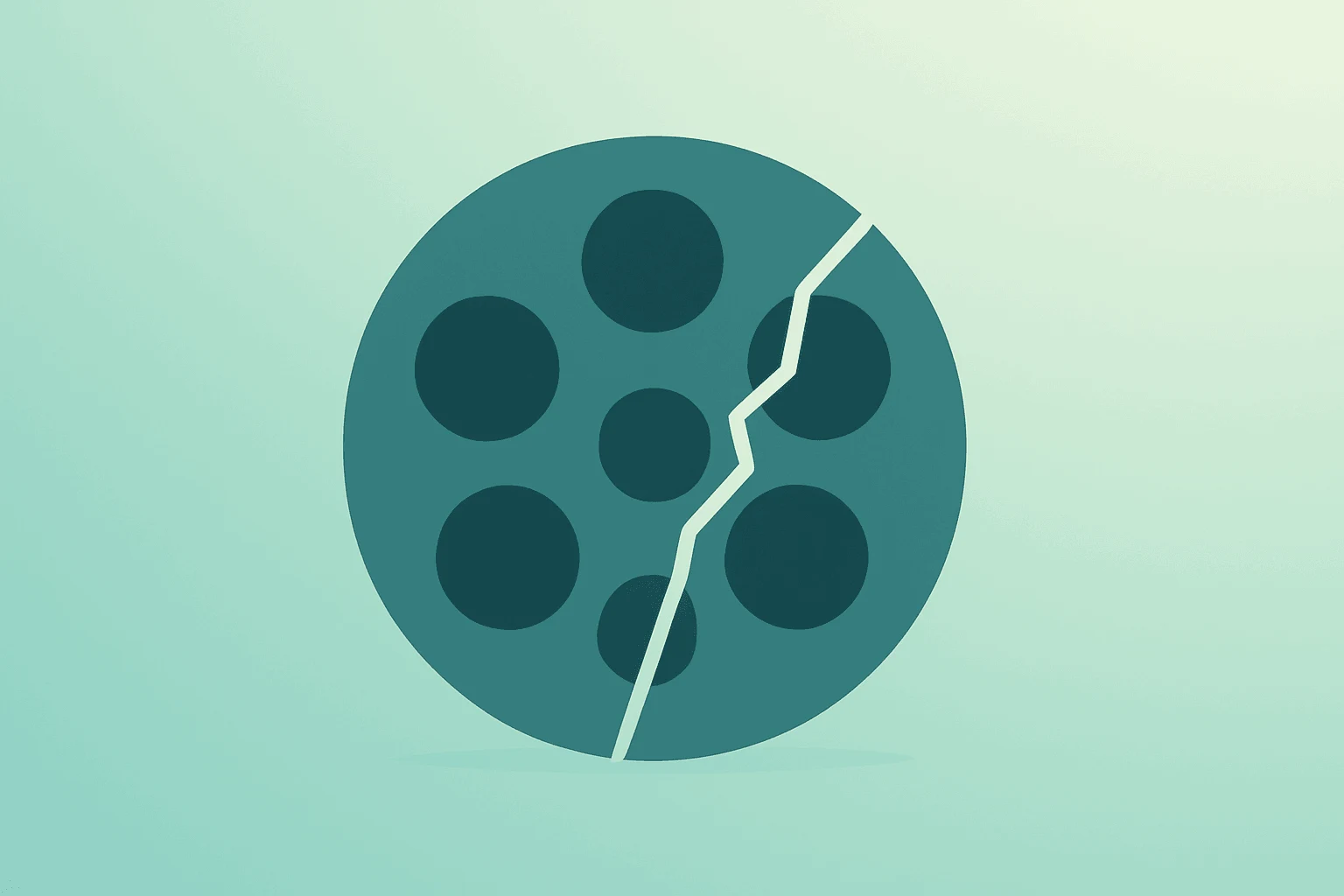 Flat filled vector of a fractured film reel representing the Paramount Warner Bros merger lawsuit and looming legal obstruction.