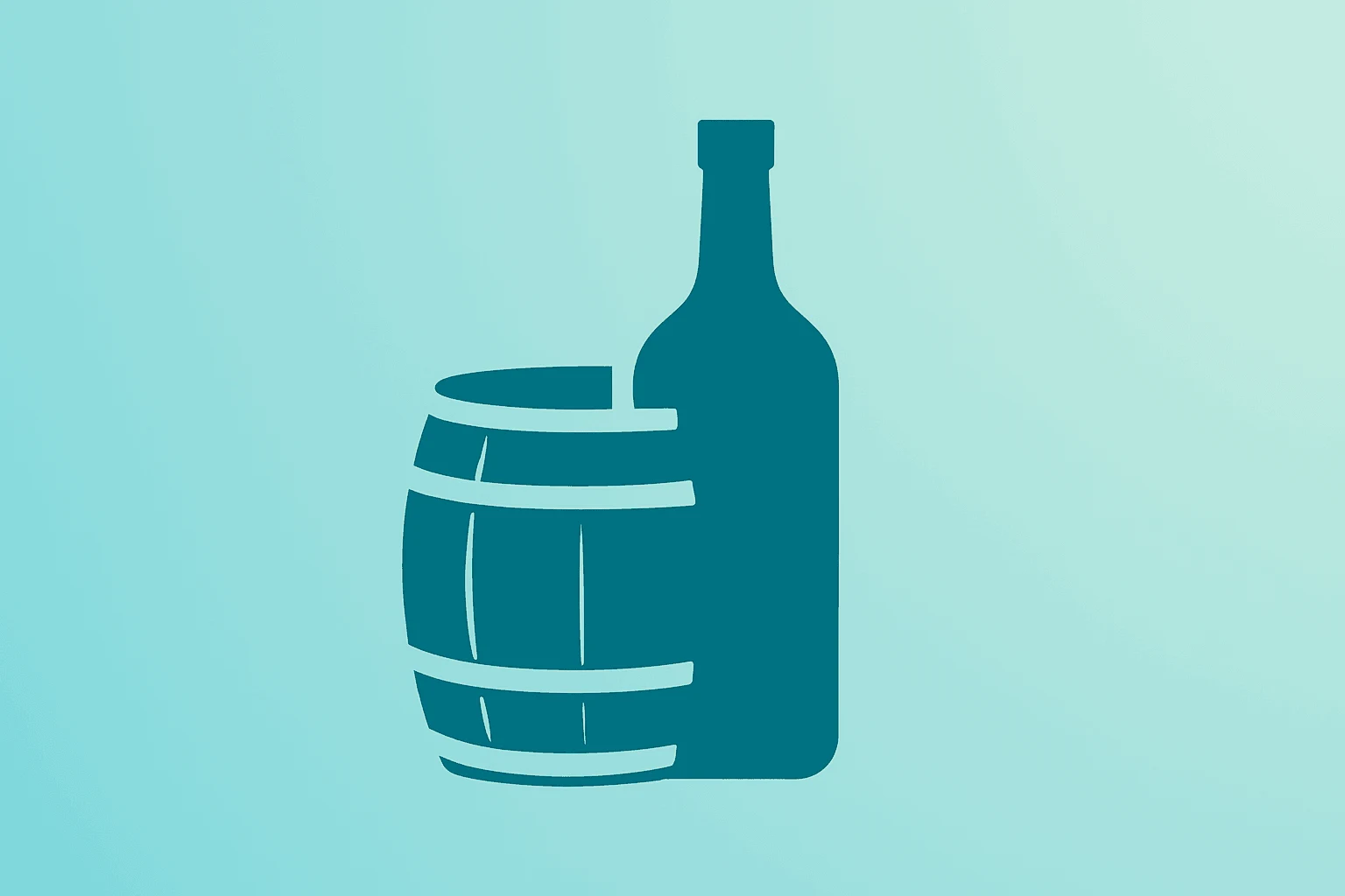 Flat centered vector of a barrel merging with a bottle to evoke the Sazerac Brown-Forman deal and trader reaction.