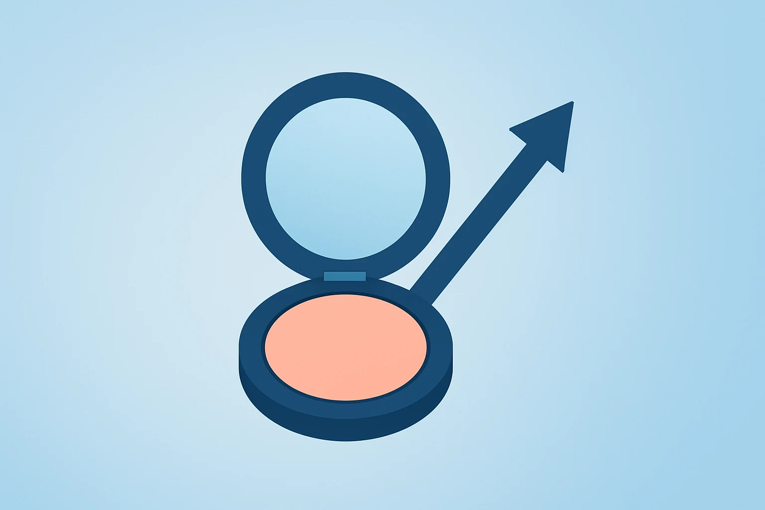 Flat vector makeup compact expanding retail presence to symbolize e.l.f. Beauty earnings and market-share gains.