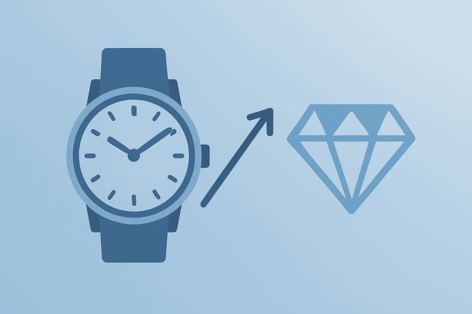 Abstract flat vector of a luxury watch merging with a jewelry gem to represent LVMH Q2 sales driven by U.S. demand