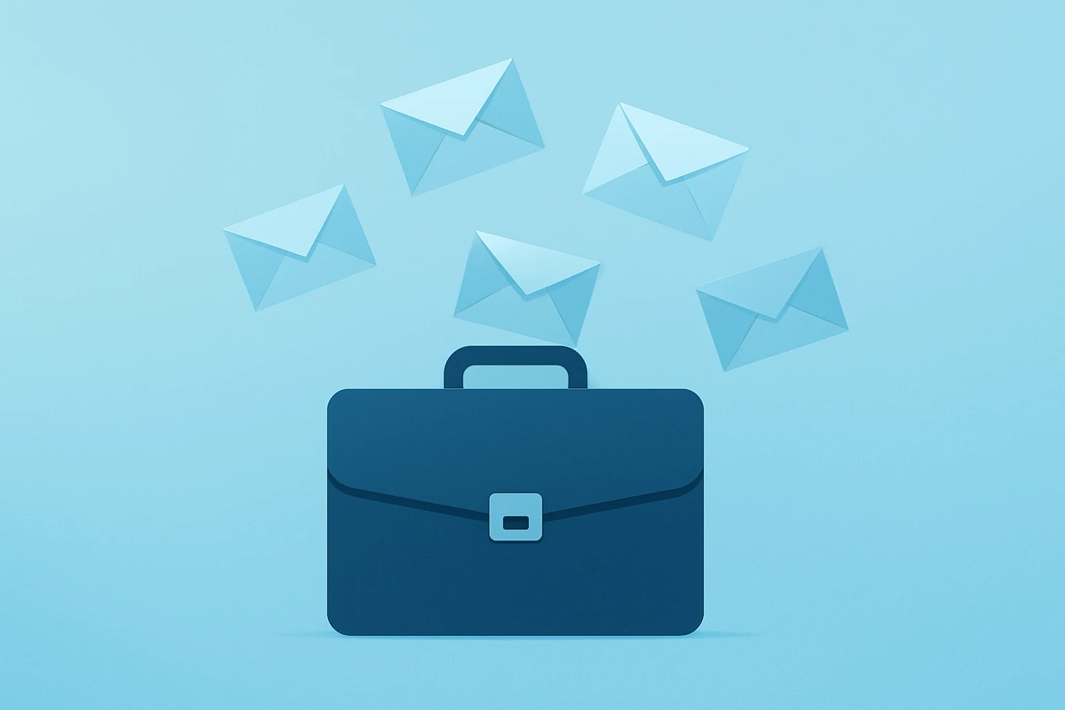 Flat vector legal briefcase splitting into envelopes, evoking Goldman Sachs general counsel resigns and governance risk.