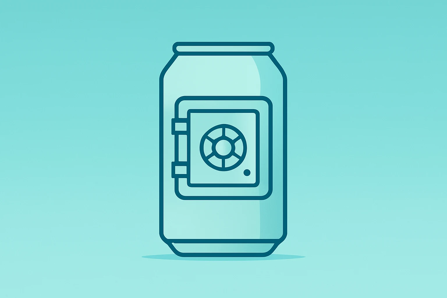 Flat filled vector of a beverage can merging with a vault to symbolize Keurig Dr Pepper Q4 2025 earnings and financing.