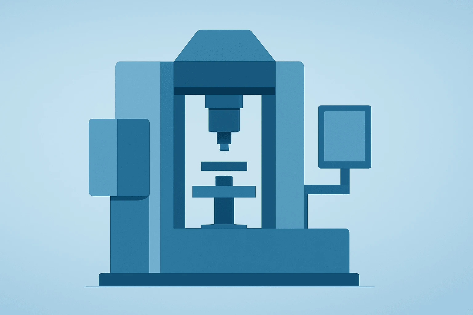 Flat vector depiction of a large lithography tool silhouetted to illustrate ASML EUV China regulatory dispute and inventory