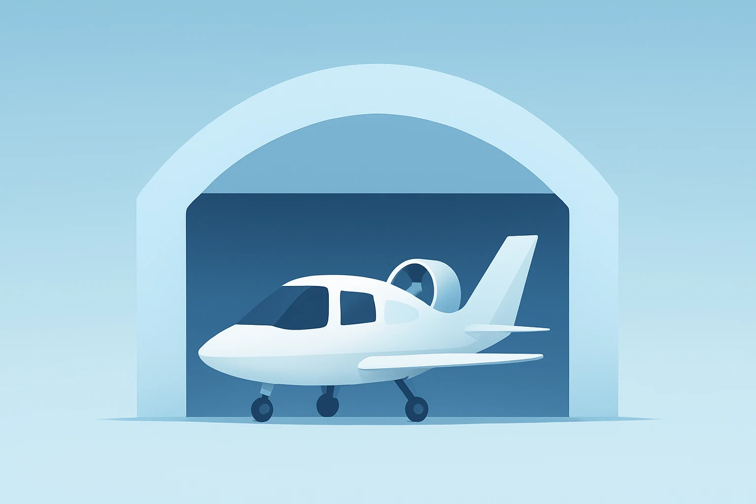 Centered flat-vector eVTOL fuselage expanding into a larger hangar to symbolize Joby stock offering and dilution trade-offs.