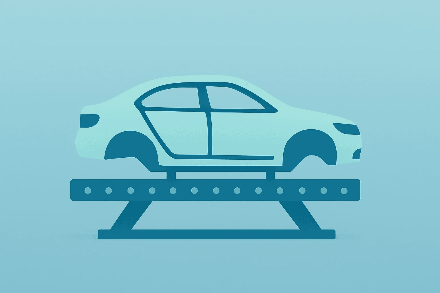 Flat filled vector of a crossover body ramping at a factory to convey capacity build and Ford Geely joint venture.
