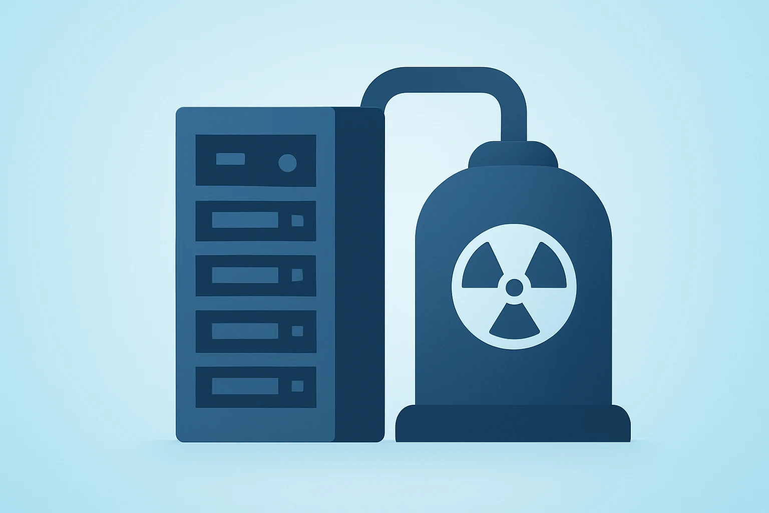 Stylized flat-vector reactor paired with a server icon symbolizing Meta nuclear power deals and AI supercluster support.
