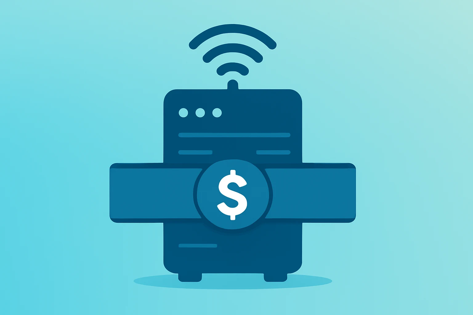 Flat vector telecom server with a tight fee band symbolizing carrier fees and Twilio earnings pressure, subtle shadow lift.