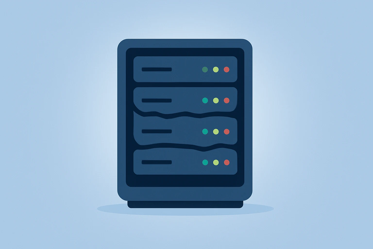 Flat-vector server tower with dimming core symbolizing Nebius Meta AI deal and tradeoff between rapid growth and GAAP loss.