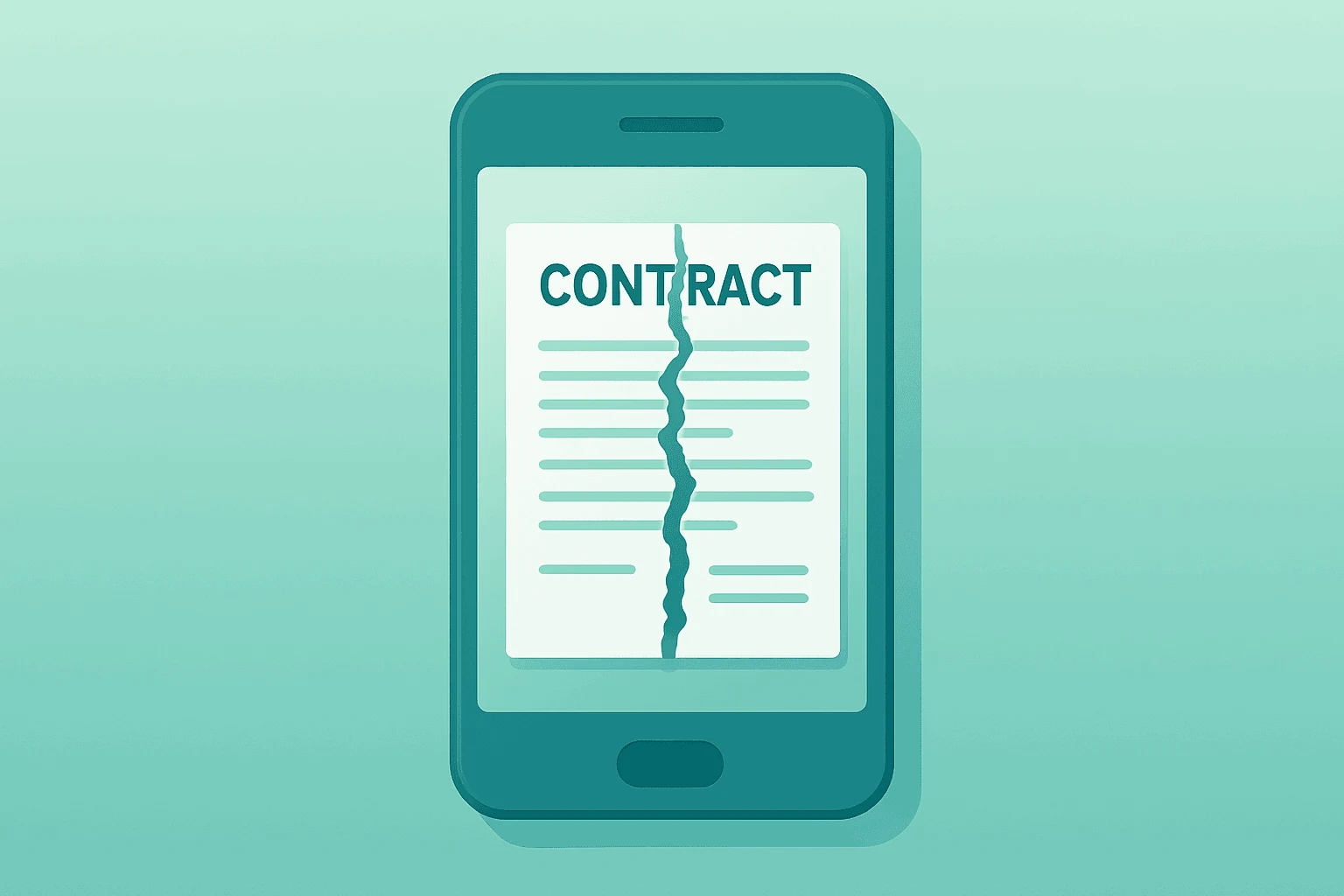 Flat filled vector of a smartphone chassis revealing a torn contract panel, symbolizing OpenAI Apple legal action.