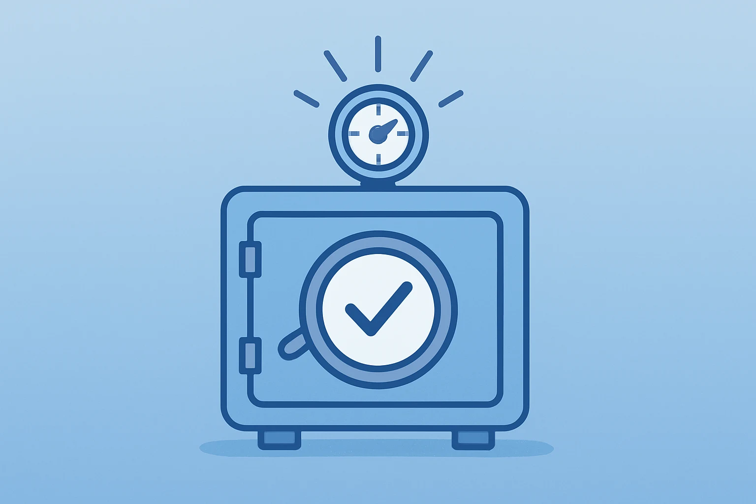 Flat vector of a compliance vault under pressure representing Kyndryl stock during a delayed SEC filing and controls review.