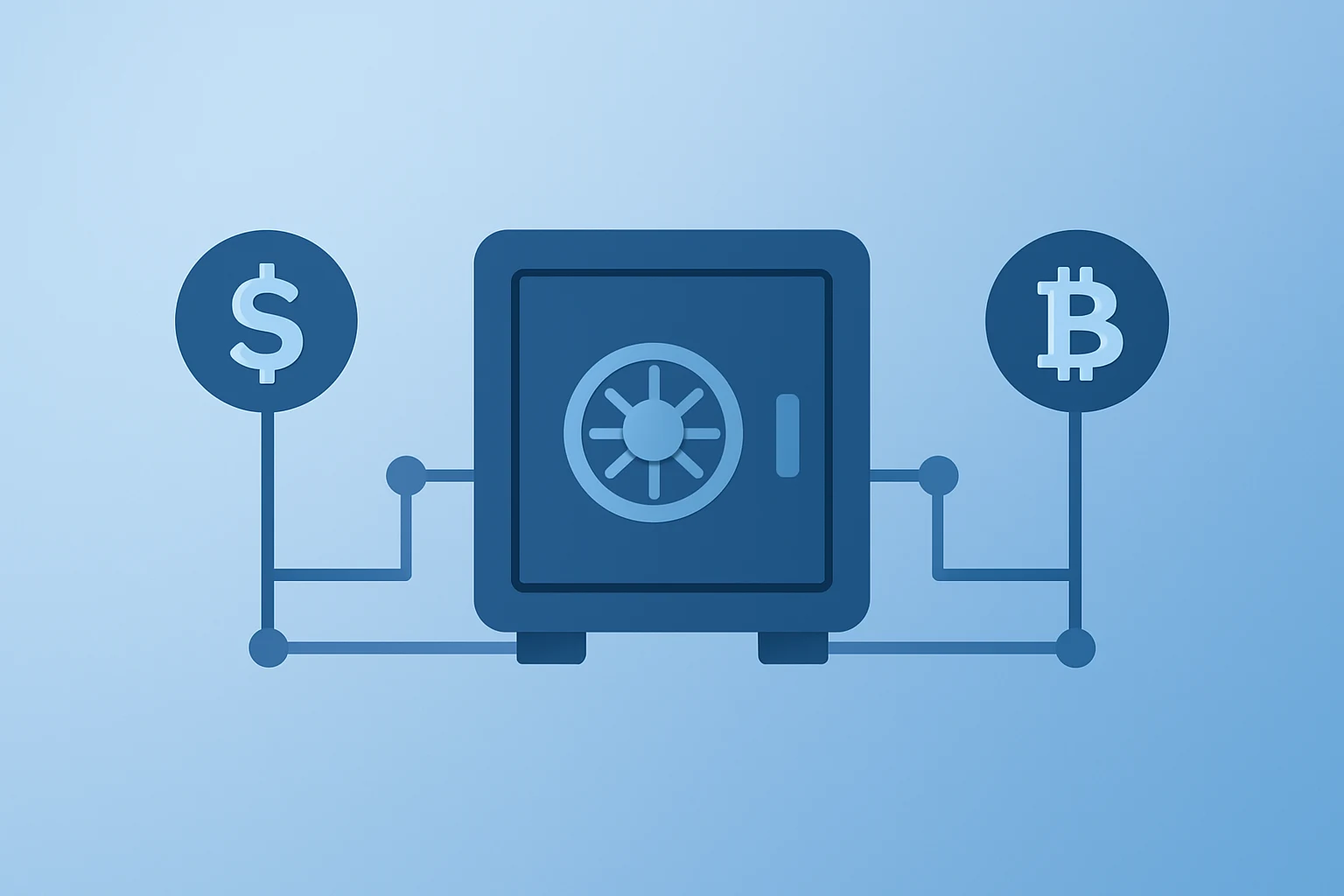 Flat filled vector of an NYSE tokenized securities platform as a server merging token circuits on a cobalt-silver gradient
