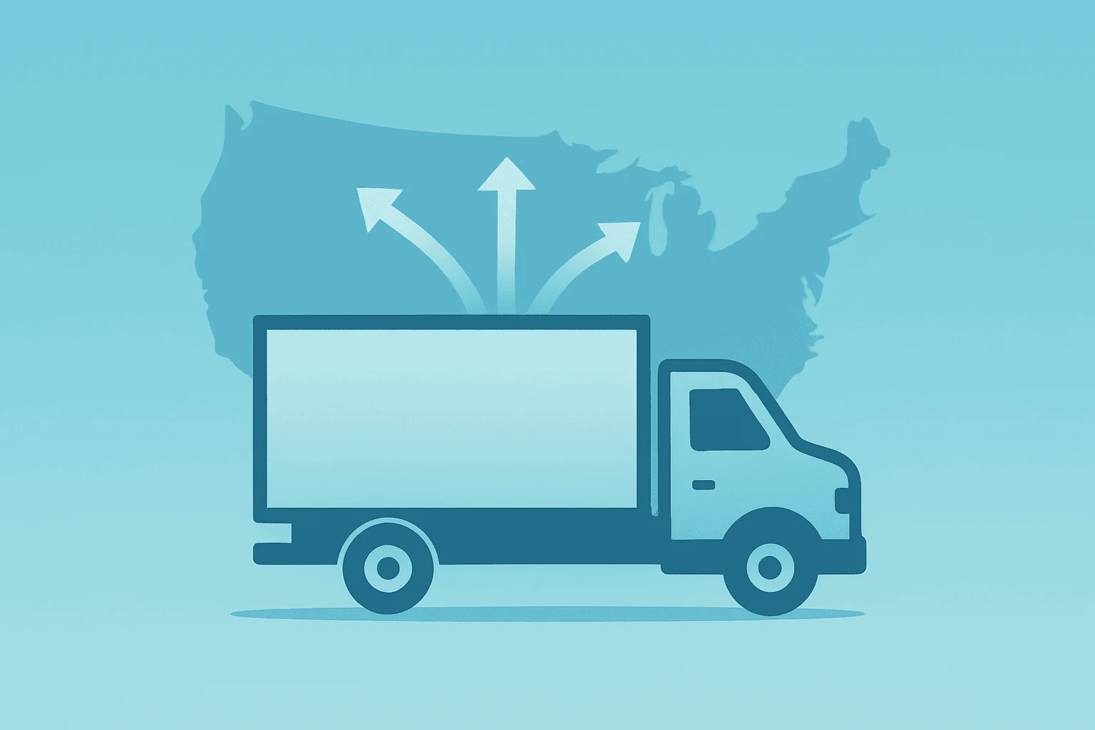 Flat vector of a delivery trailer merging into a freight route to represent Amazon LTL expansion and pressure on carriers