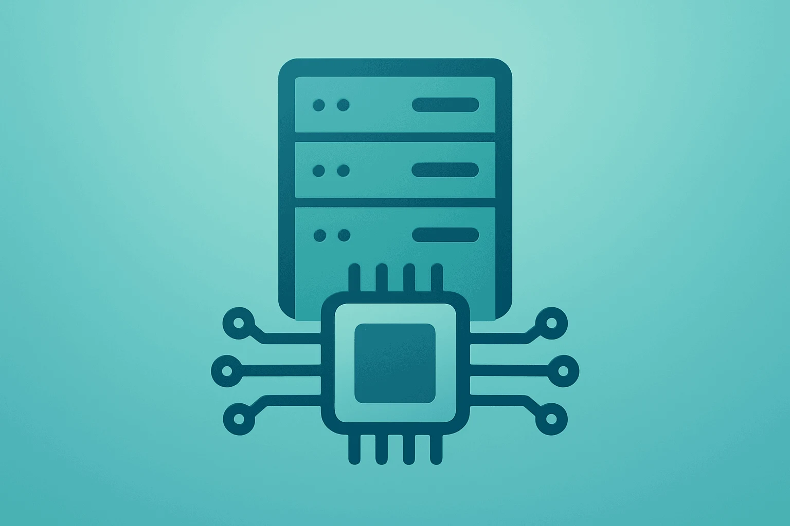 Flat vector of a server rack fused with an expanding chip circuit symbolizing AMD stock AI data center momentum.