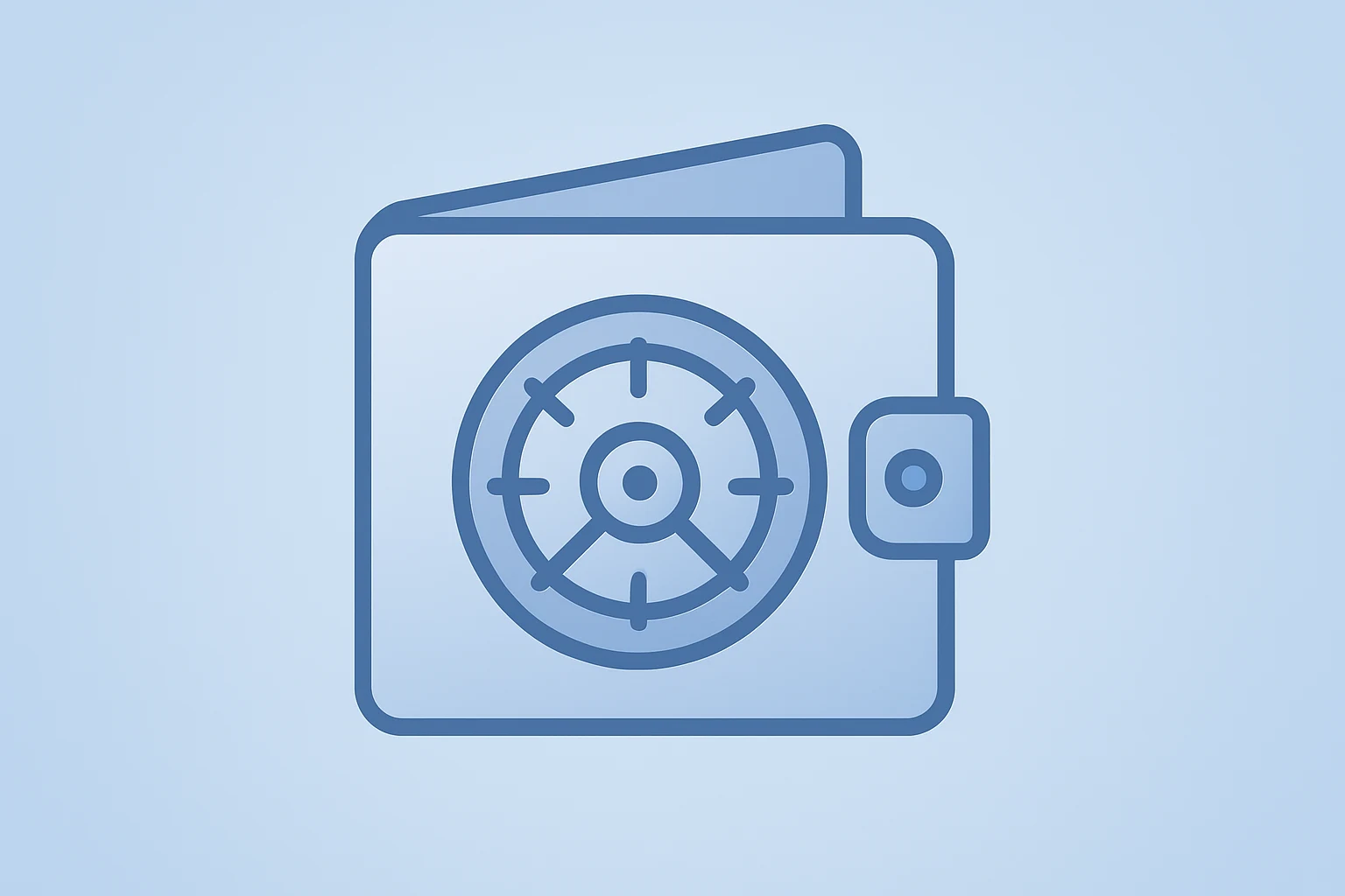 Centered flat vector of a vault merged with a digital wallet symbolizing the PayPal Bank charter for lending and deposits.