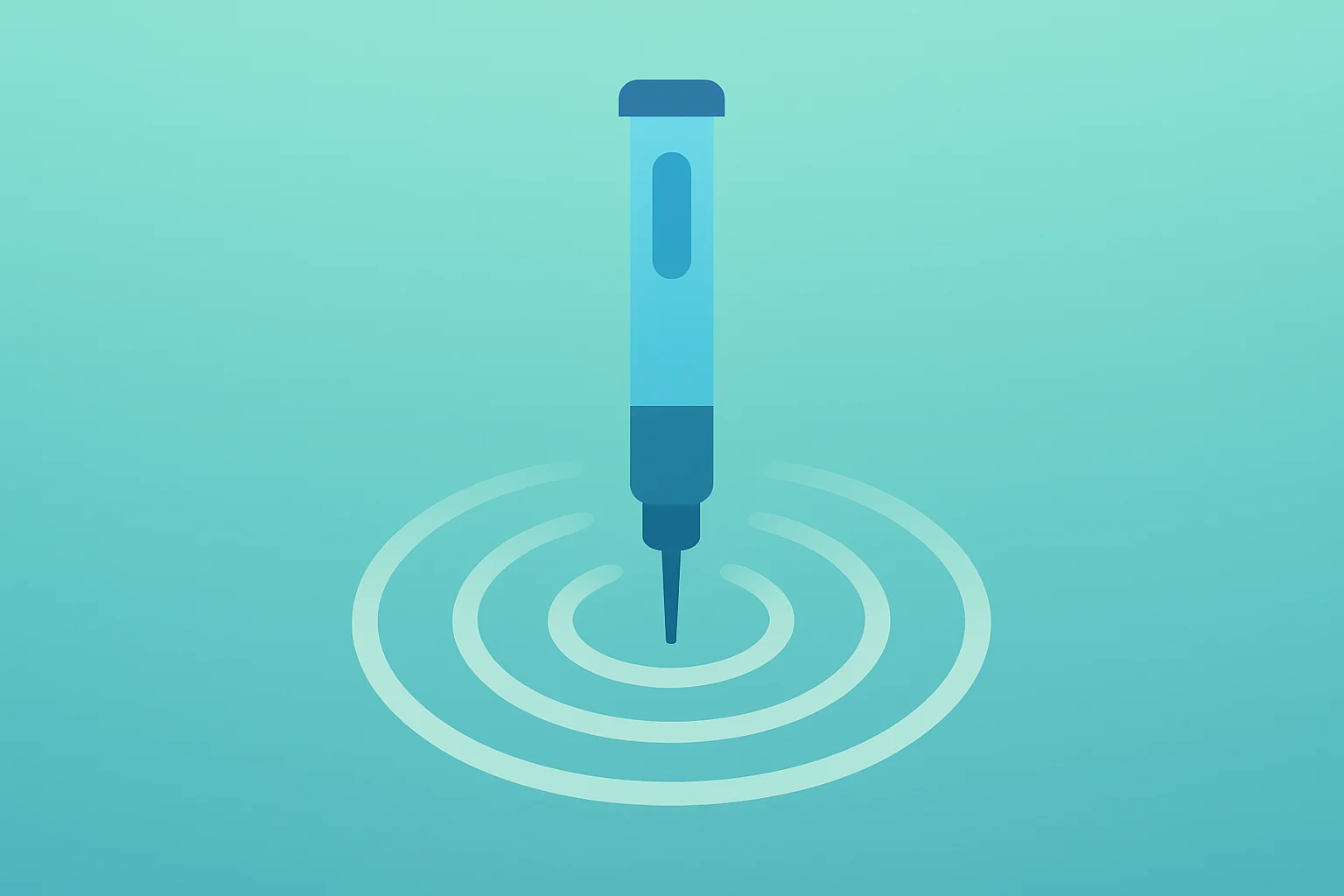 Flat vector injection pen shedding rings representing Retatrutide results and therapeutic weight loss and pain relief.