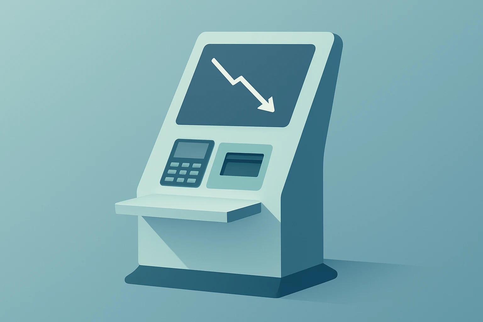 Flat-vector checkout kiosk with a dimming screen to symbolize Best Buy earnings' profit beat amid softer holiday sales.