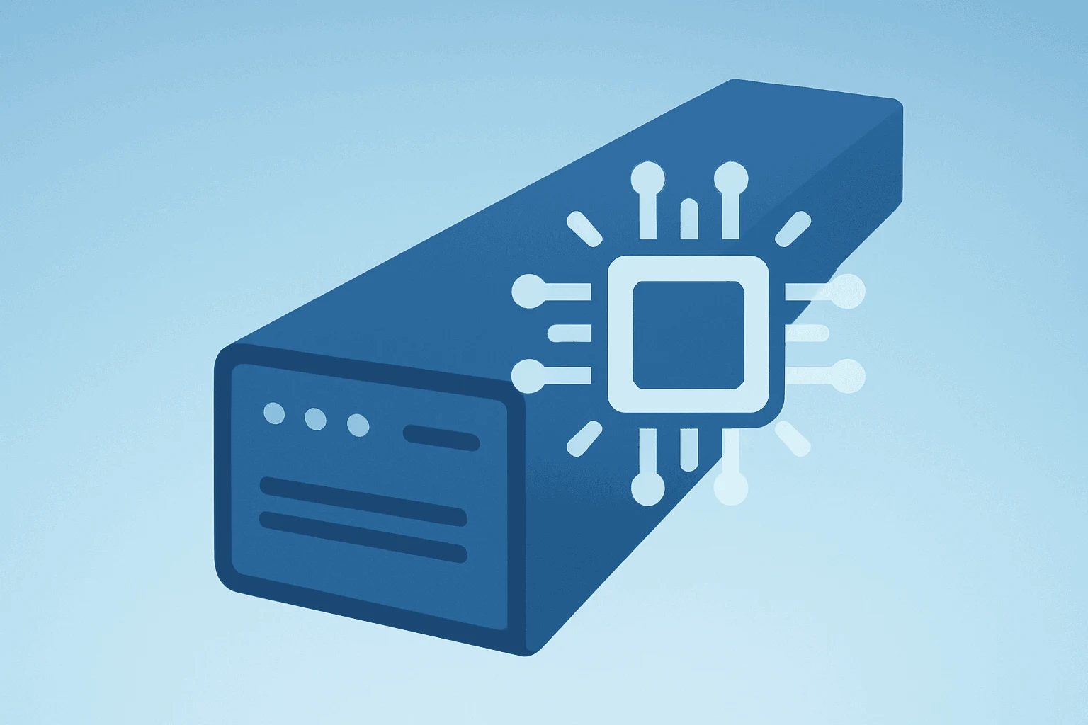 Server-chip fusion icon representing Nvidia earnings and AI data-center surge on a light cobalt-silver gradient.