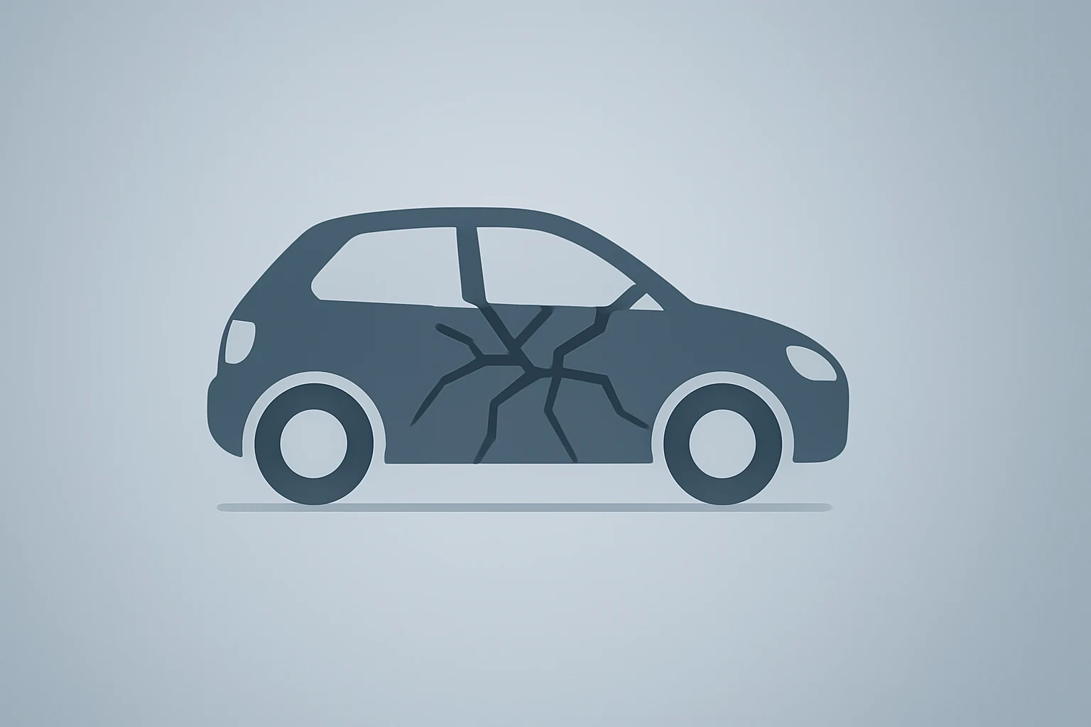 Flat vector of a fractured car shell on a light amber-sand gradient symbolizing Stellantis 2025 results and EV writedowns.